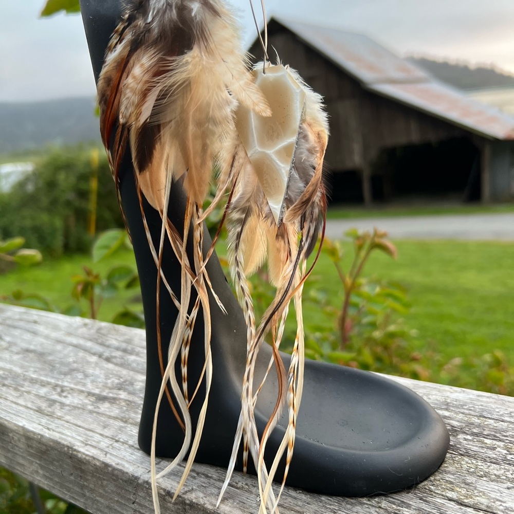 Cream Leather Feather Earrings